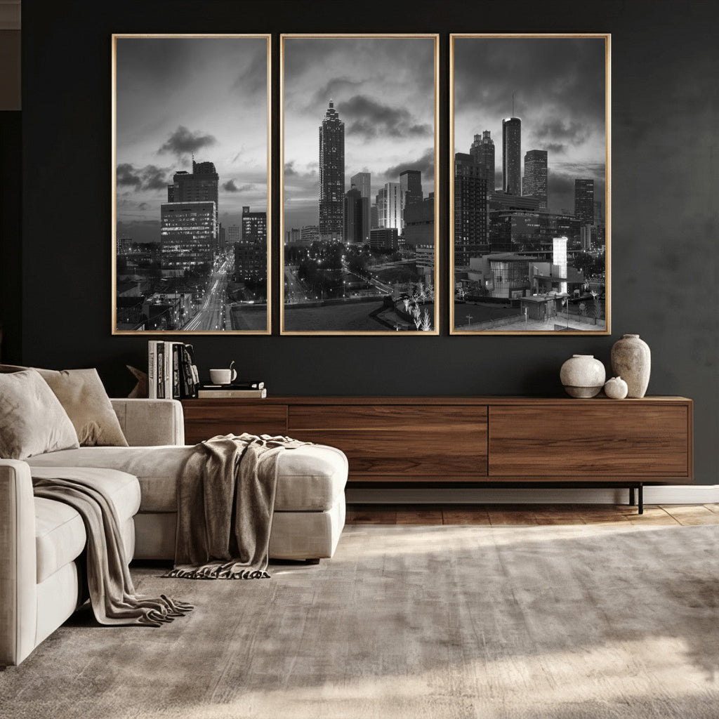 Atlanta Skyline Wall Art Canvas Print, Atlanta Downtown Night Cityscape