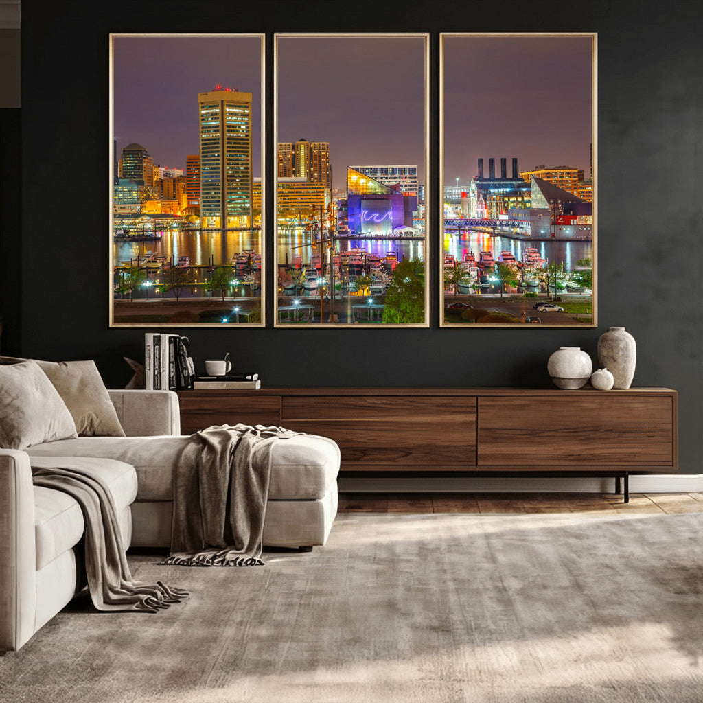 Baltimore Skyline Wall Art Canvas Print, Baltimore Downtown Night Cityscape