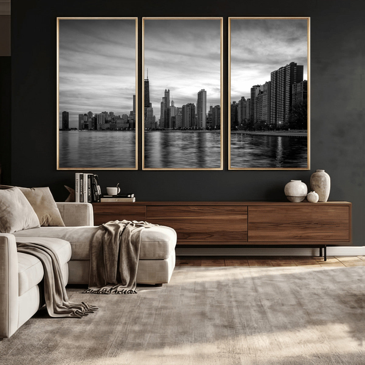 Chicago Wall Art Canvas Print, Chicago City Downtown Night Cityscape