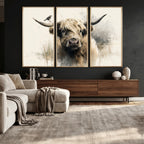 Abstract Highland Cow Wall Art Canvas Print, Rustic Farm Cattle Portrait