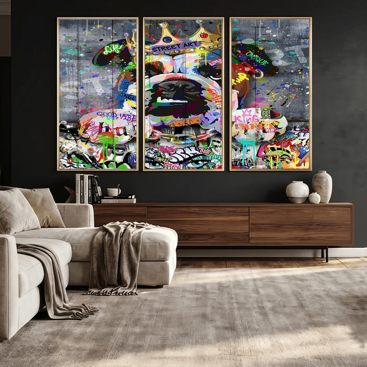 Graffiti Dog Wall Art Decor for Teen Bedroom | Abstract Graffiti Animal Canvas