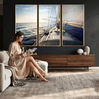 Sailboat Wall Art Canvas Print, Ocean Sunset Sailing Framed Artwork