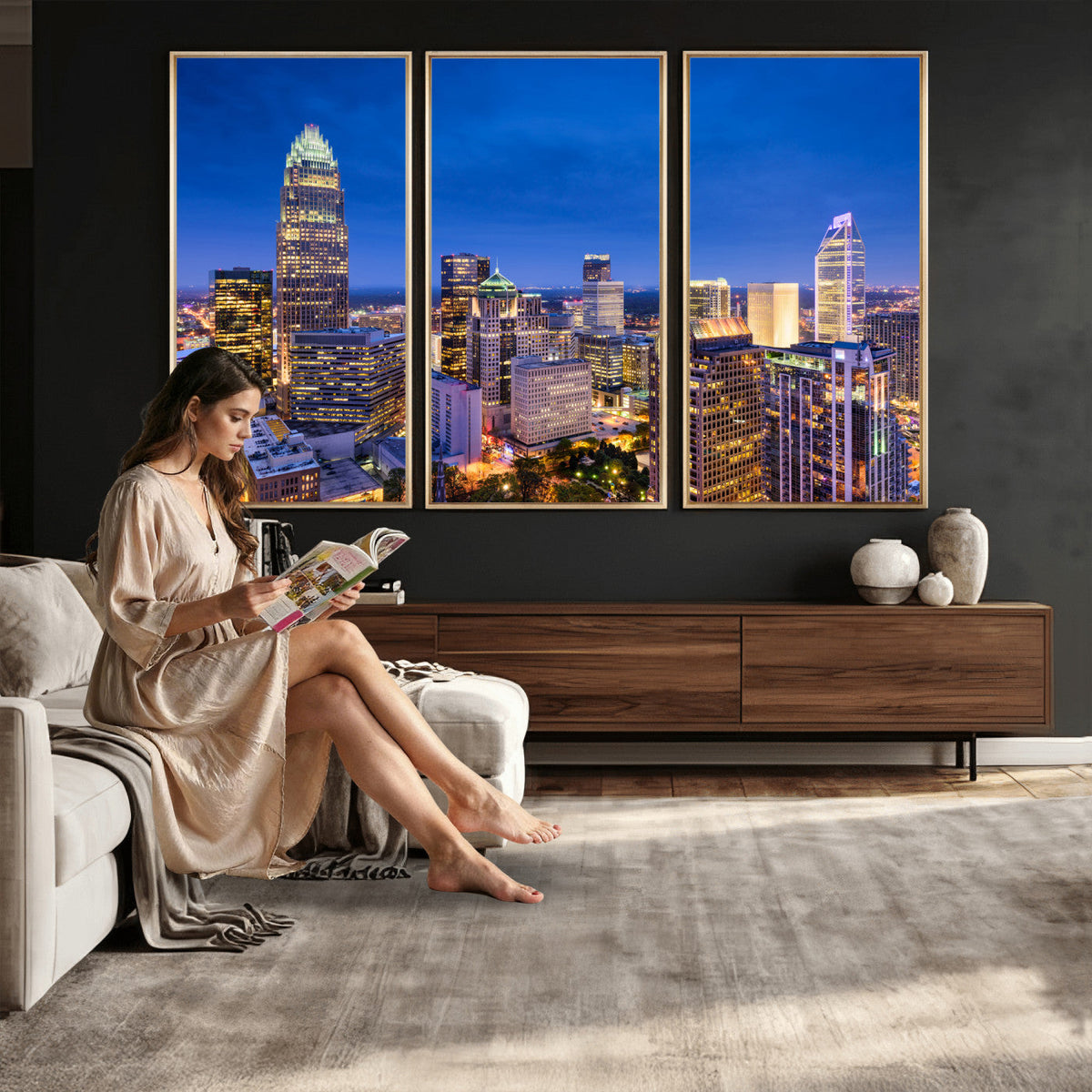 Charlotte Skyline Canvas Wall Art Print | North Carolina Cityscape