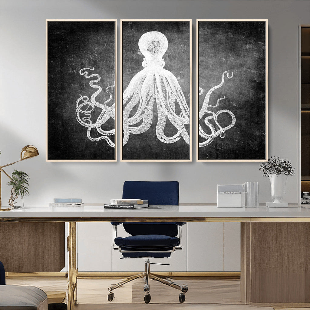 Black White Octopus Wall Art Canvas Print