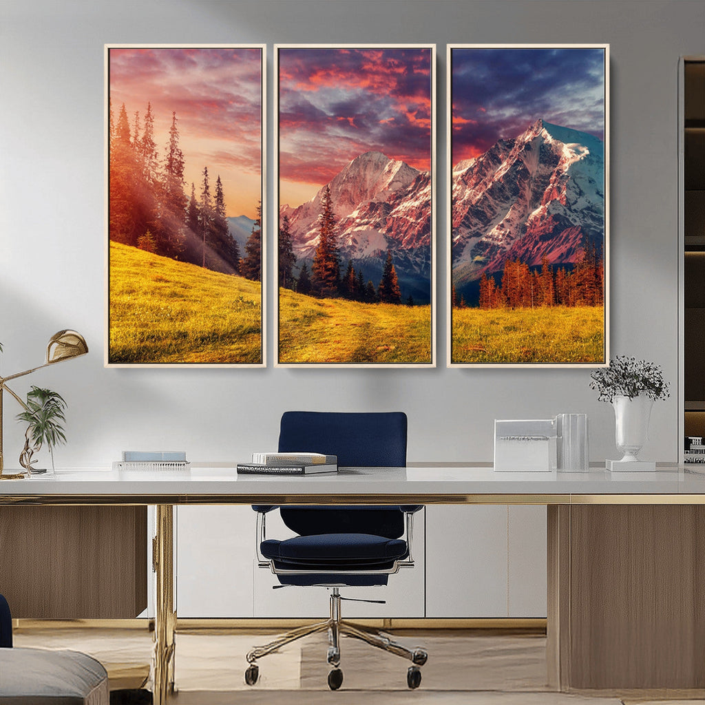 Mountain and Daylight Red Sunset Wall Art Canvas Print