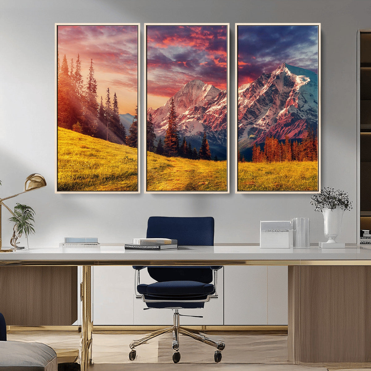Mountain and Daylight Red Sunset Wall Art Canvas Print