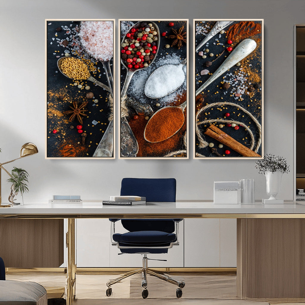 Spices and Seasonings Canvas Wall Art | Colorful Triptych Kitchen Decor