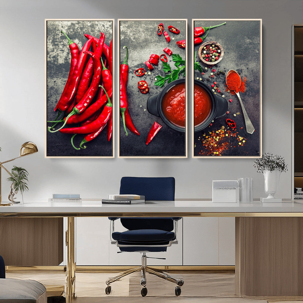 Red Chili Peppers Wall Art Kitchen Artwork Canvas Print