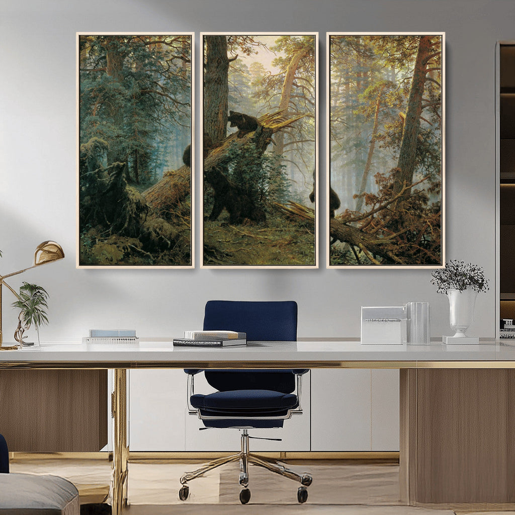 Baby Bears in Forest Wall Art Canvas Print