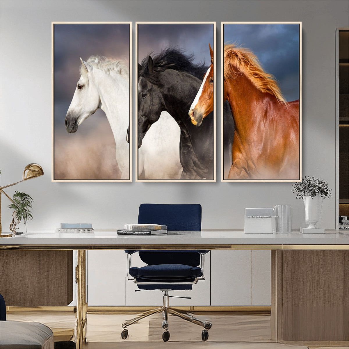 Animal Wall Art Three Horses Farmhouse Art Canvas Print