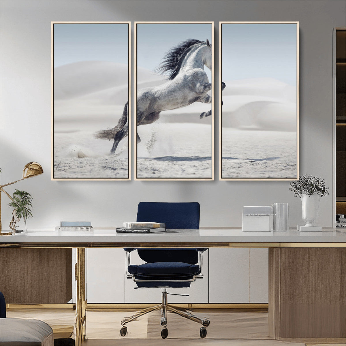 Prancing Horse Desert Large Wall Art Canvas Print, Majestic Horse Animal Artwork