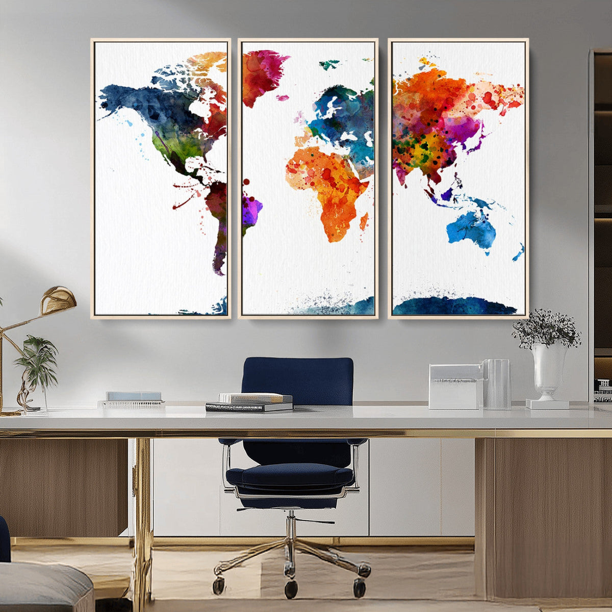 Bold Colorful World Map Canvas Print | Detailed Map of the World Wall Art