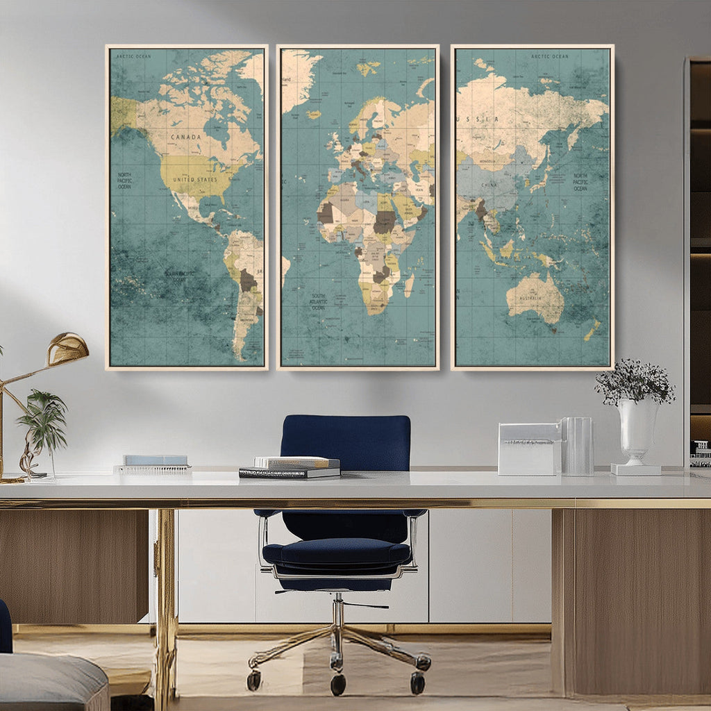 Classic World Map Canvas Print | Framed Vintage Map Wall Art