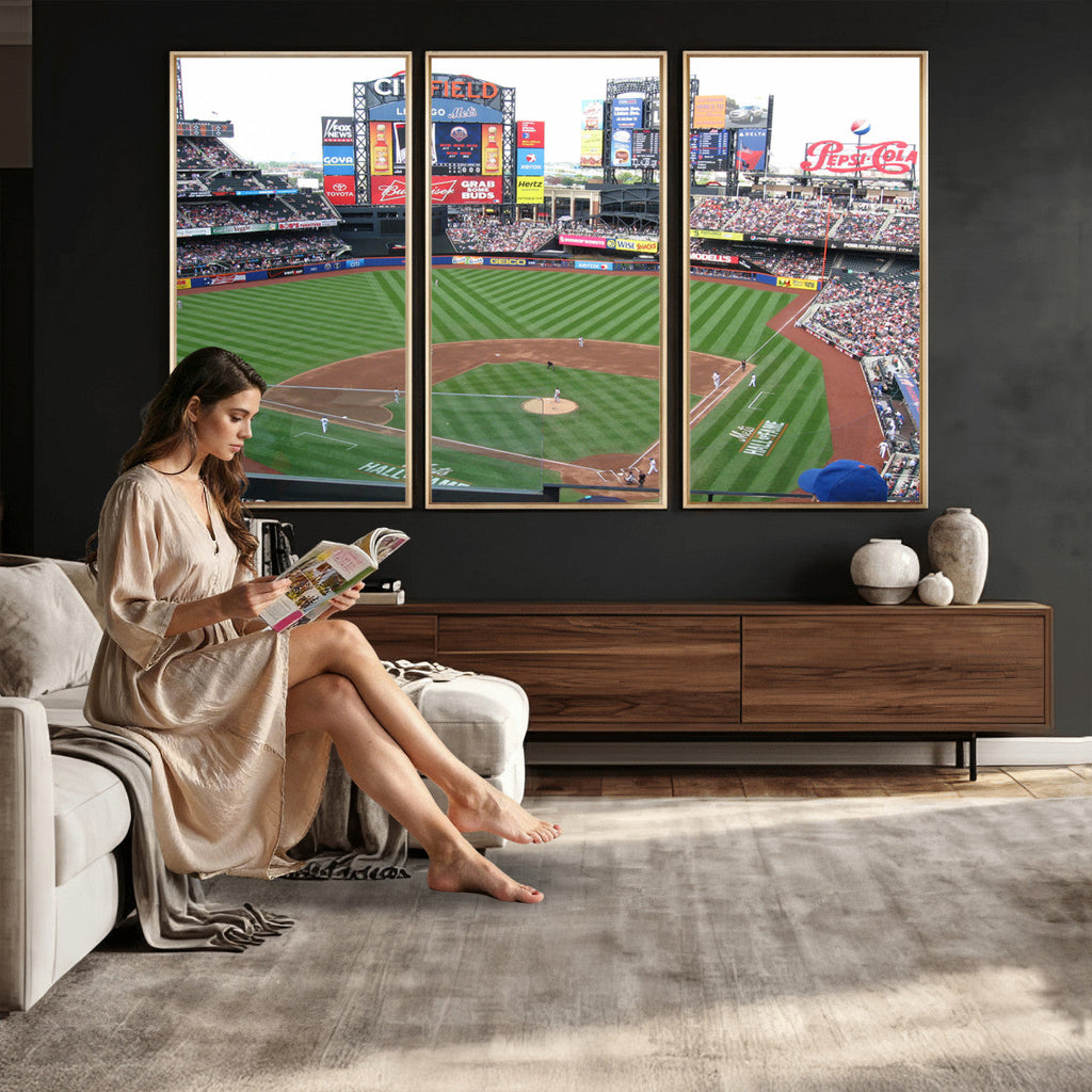 New York Mets Baseball Team Print, Citi Field Baseball Stadium Wall Art