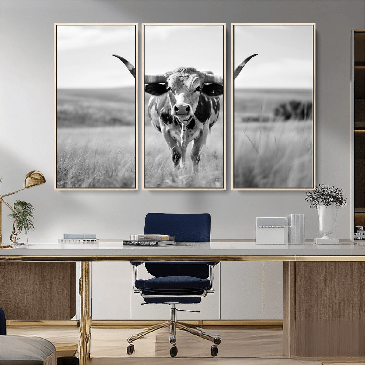 Texas Cow Longhorn Wall Art Canvas Print for Farm House Wall Art, Framed and Ready to Hang