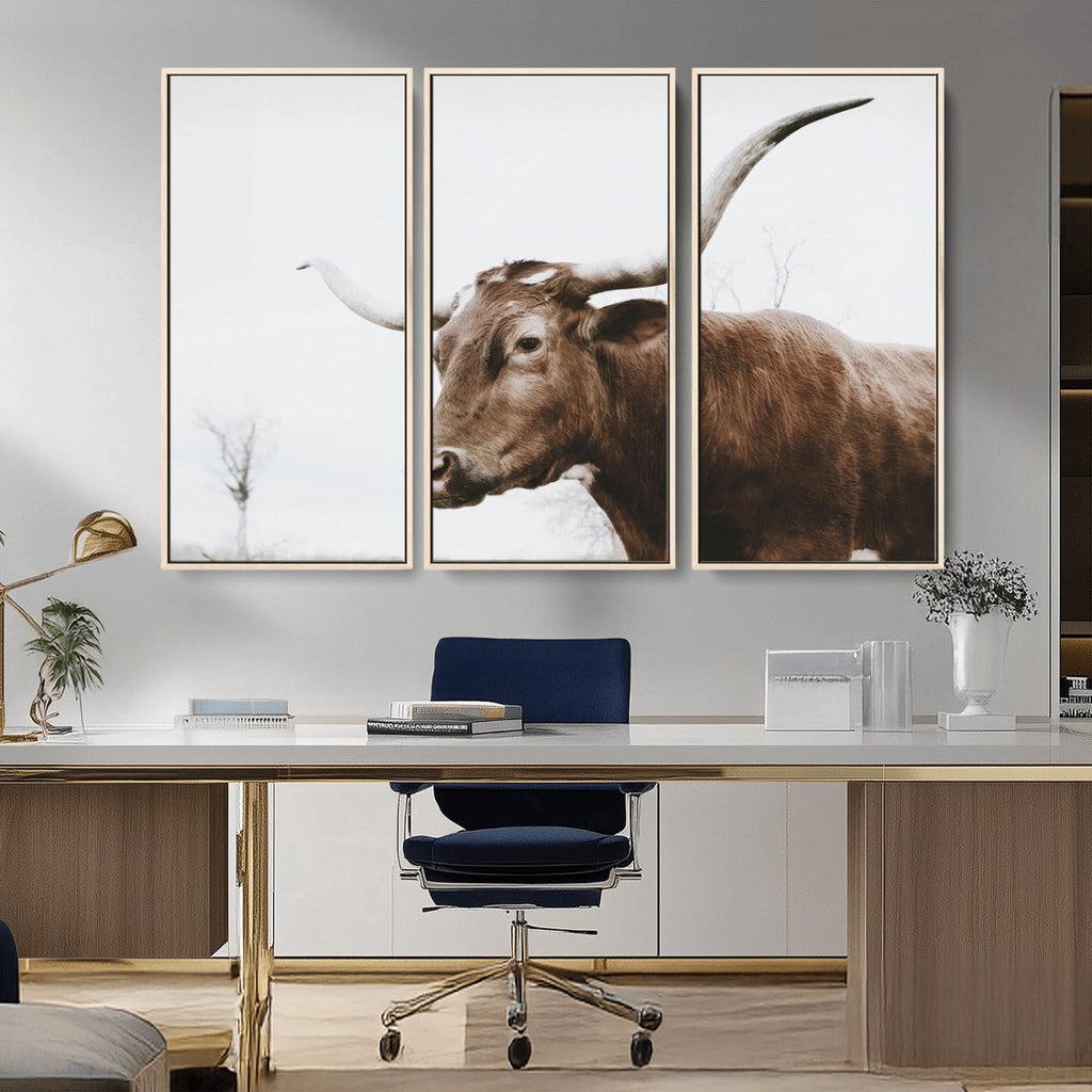 Rustic Bull Wall Art Canvas Print, Modern Longhorn Farmhouse Animal Decor
