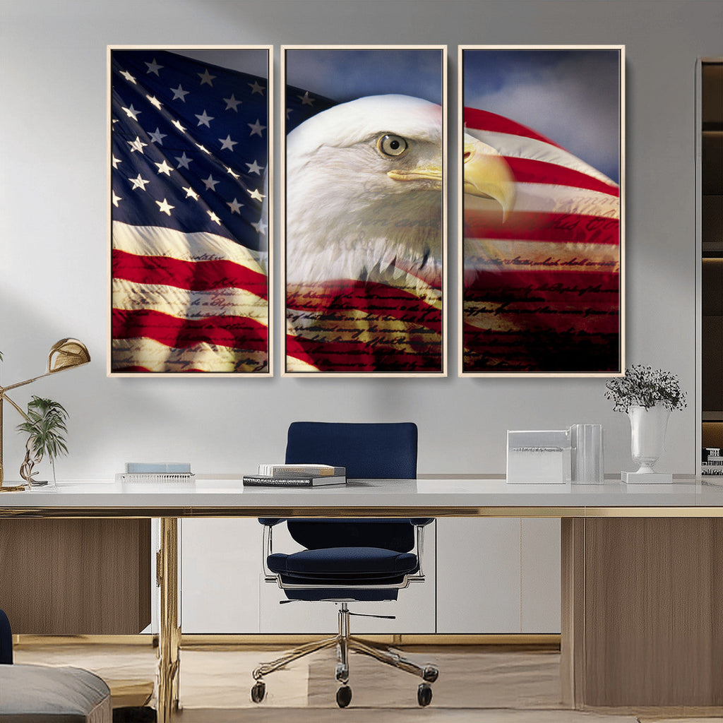 American Flag Eagle Symbol Wall Art Canvas Print, Patriotic American Flag Eagle Wall Art