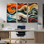Abstract Wave Wall Art, Ready to Hang Framed Canvas Print | Extra Large 3 Piece Canvas Wall Art