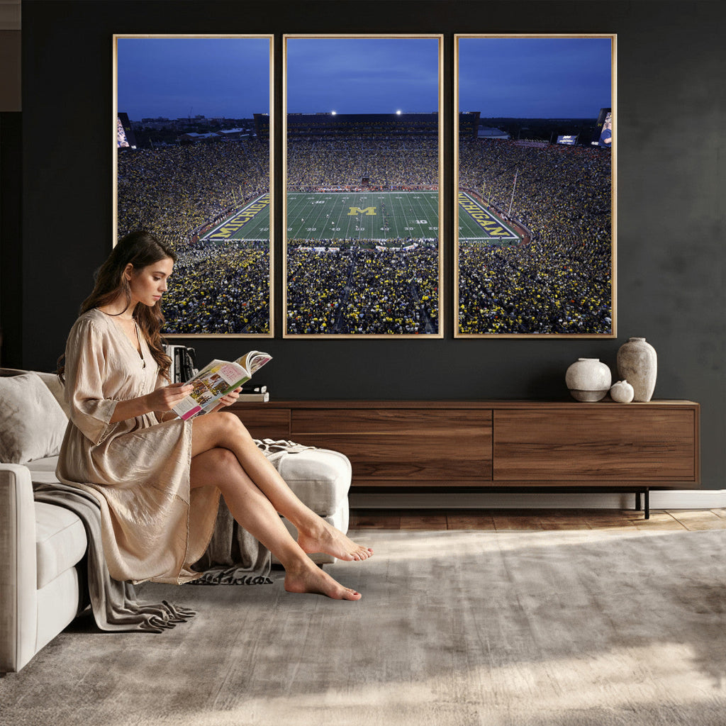 University of Michigan Wolverines Football Team Print, Ann Arbor, Home Bar Wall Decor