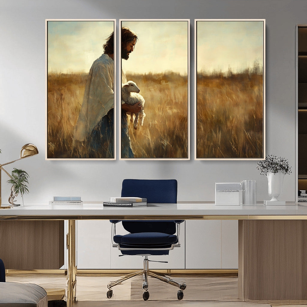 Jesus the Good Shepherd Wall Art Canvas Print, Inspirational Christian Religious Print for Prayer Room