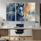 Abstract Blue Horse Wall Art Print Canvas | Western Horse Wall Art for Farmhouse Decor