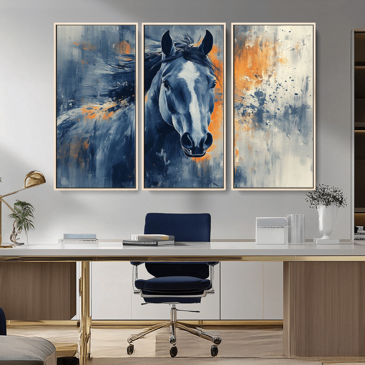 Abstract Blue Horse Wall Art Print Canvas | Western Horse Wall Art for Farmhouse Decor