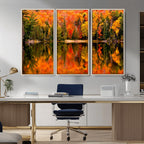Forest Reflection Art | Autumn Forest Reflection Wall Art | Triptych Canvas Print