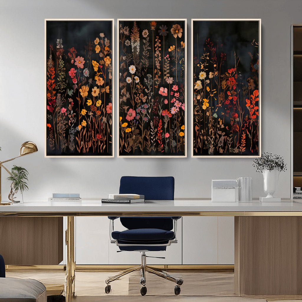 Large Floral Painting Print Illustration Flowers Canvas Wall Art
