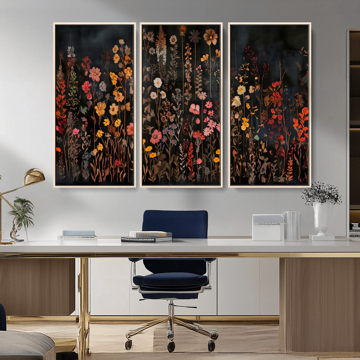 Large Floral Painting Print Illustration Flowers Canvas Wall Art