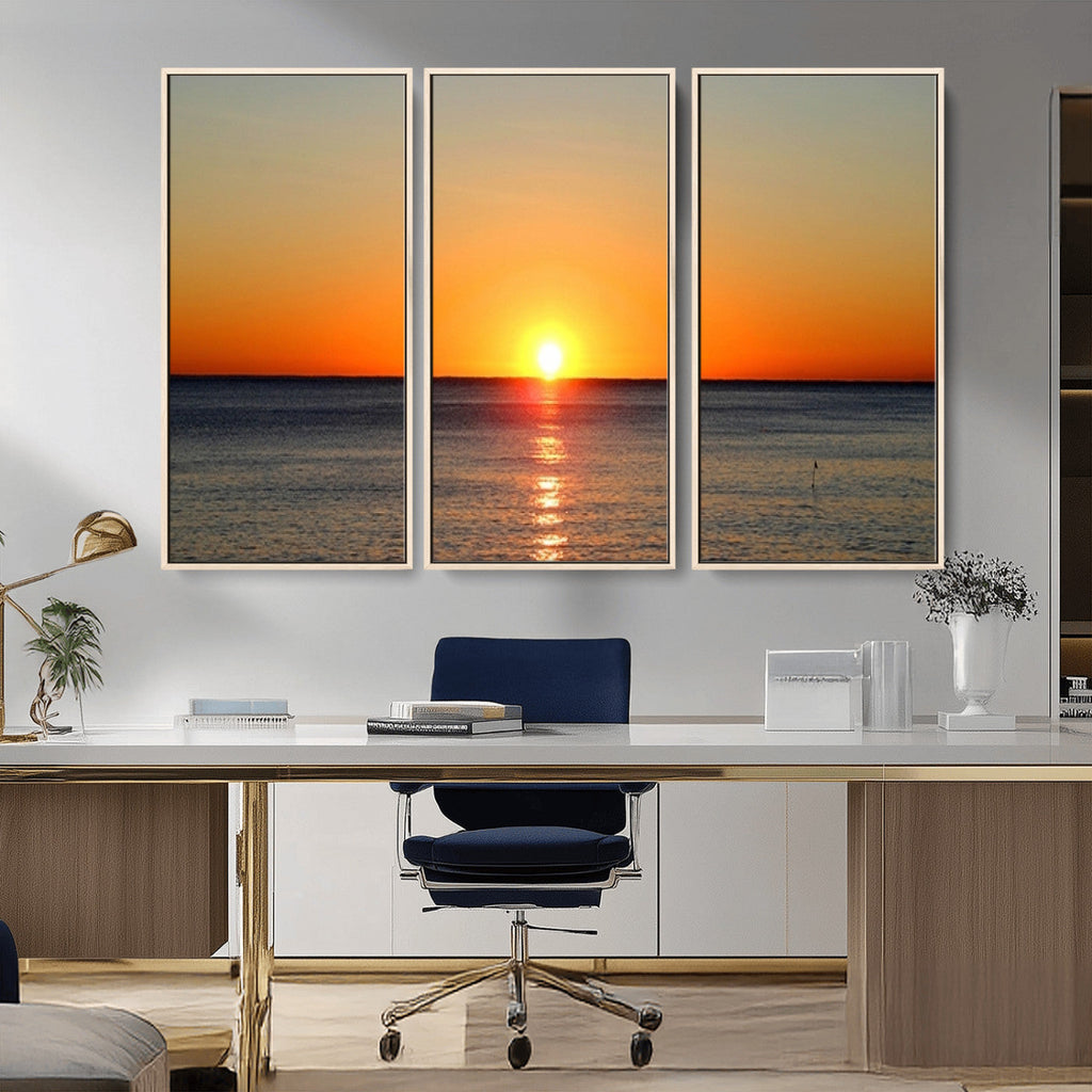 Golden Horizon Sunset Over Ocean Wall Art Canvas Print | Tropical Beach Canvas