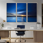 Blue Sunset Ocean Canvas Wall Art Print | Serene Coastal Horizon