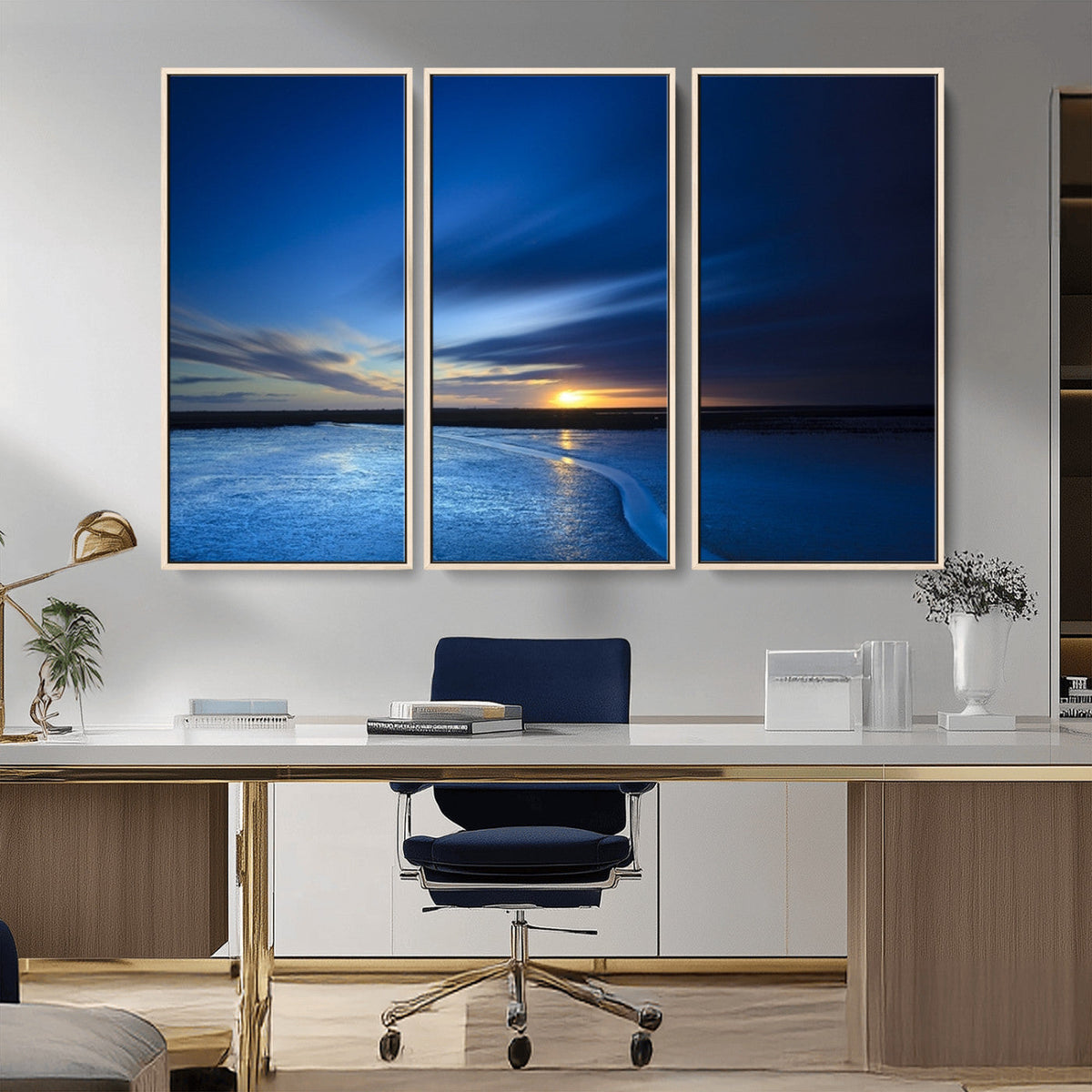 Blue Sunset Ocean Canvas Wall Art Print | Serene Coastal Horizon
