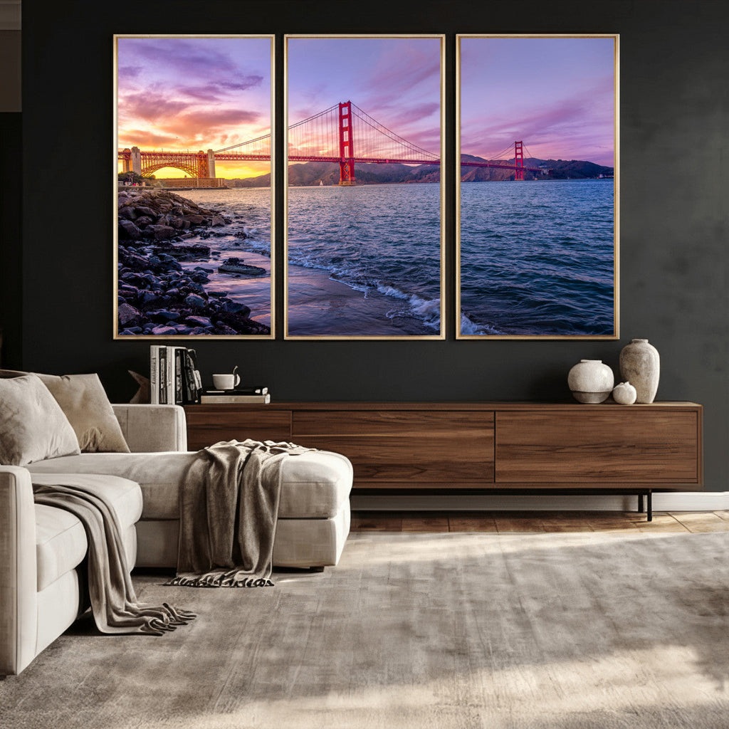 Golden Gate Bridge Wall Art Canvas Print, Framed San Francisco Sunset Landmark