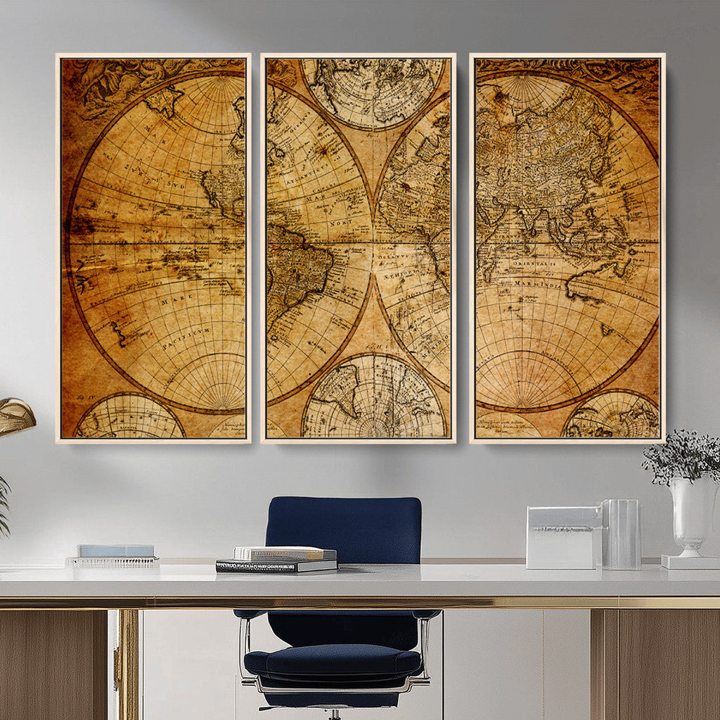 Vintage World Map Canvas Print | Antique Push Pin Travel Map