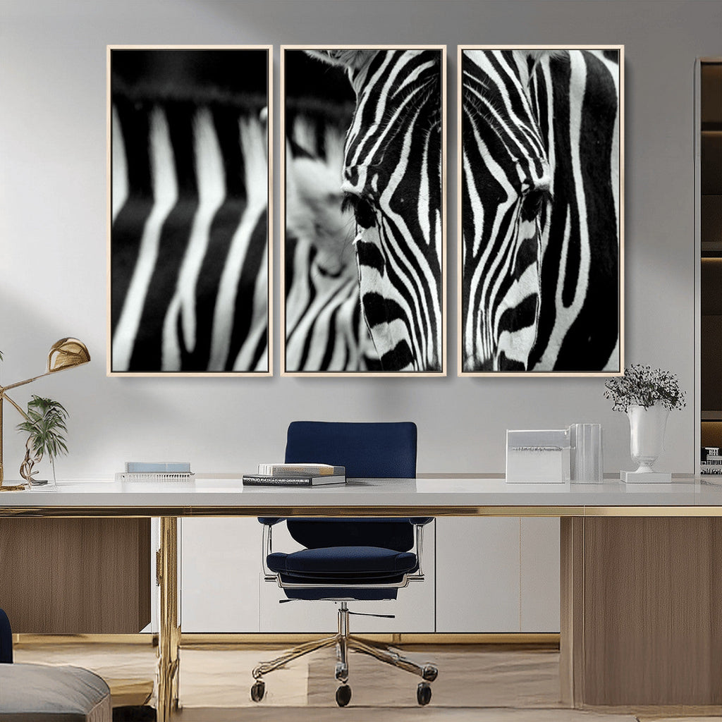 Zebra Wall Art | Zebra Close Up Canvas Print | Framed Black and White Wildlife