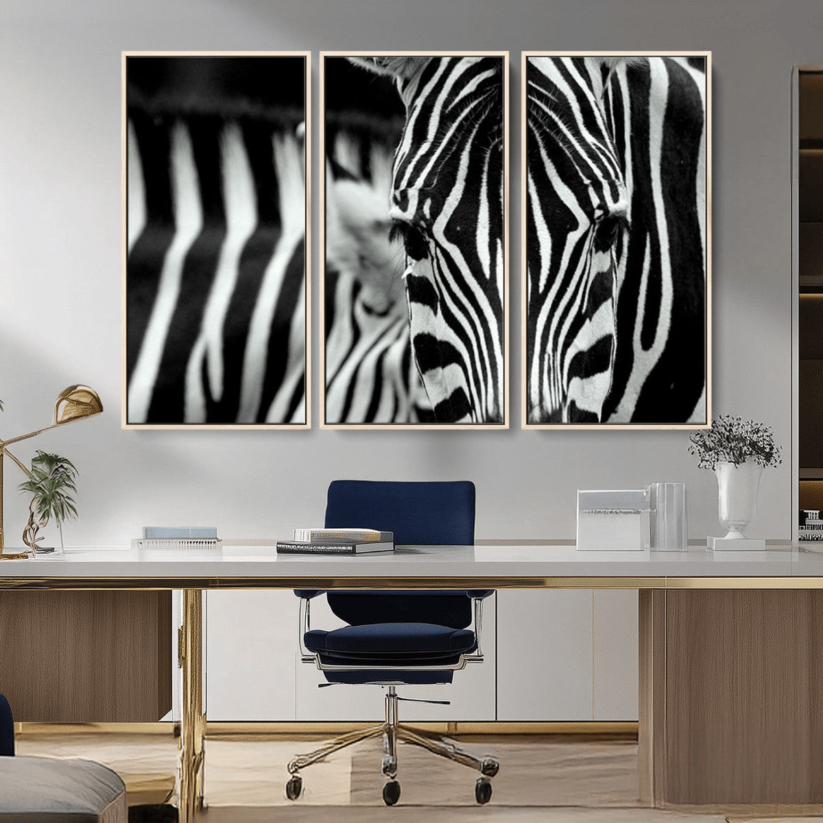 Zebra Wall Art | Zebra Close Up Canvas Print | Framed Black and White Wildlife