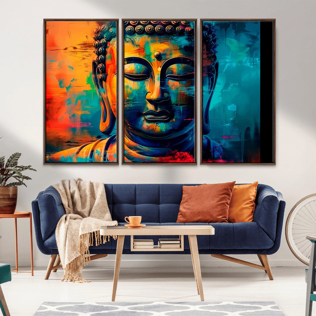 Colorful Buddha Wall Art | Framed Abstract Portrait Canvas