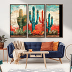 Colorful Cacti Wall Art | Framed Vibrant Succulent Canvas