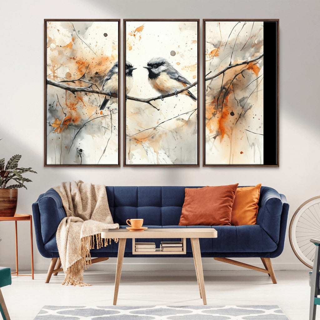 Beautiful Birds Wall Art | Framed Watercolor Branch Canvas