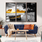 Yellow Rowboat Wall Art | Framed Tropical Shoreline Canvas