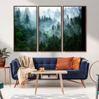 Misty Forest Wall Art Canvas Print | Framed Foggy Mountain Landscape
