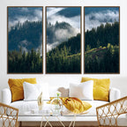 Misty Forest Wall Art Canvas Print | Pine Hills with Foggy Trees