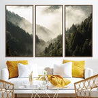Misty Valley Wall Art Canvas Print | Foggy Forest and Pine Trees