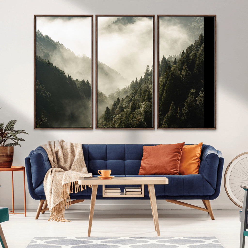 Misty Valley Wall Art: Foggy Forest Canvas Print