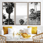 Palm Trees Wall Art Canvas Print, Framed Coastal Ocean Horizon Monochrome Art