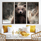 Brown Bear Wall Art Canvas Print, Framed Majestic Woodland Wildlife Cabin Art