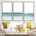 Surfing Wall Art Canvas Print, Framed Minimalist Ocean Waves Beach Art