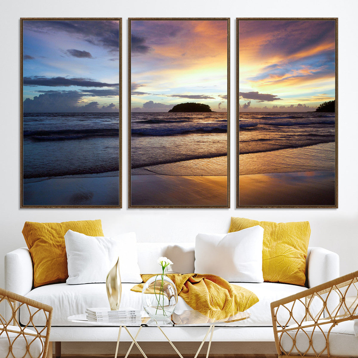 Beach Sunset Wall Art Canvas Print, Tropical Ocean Waves