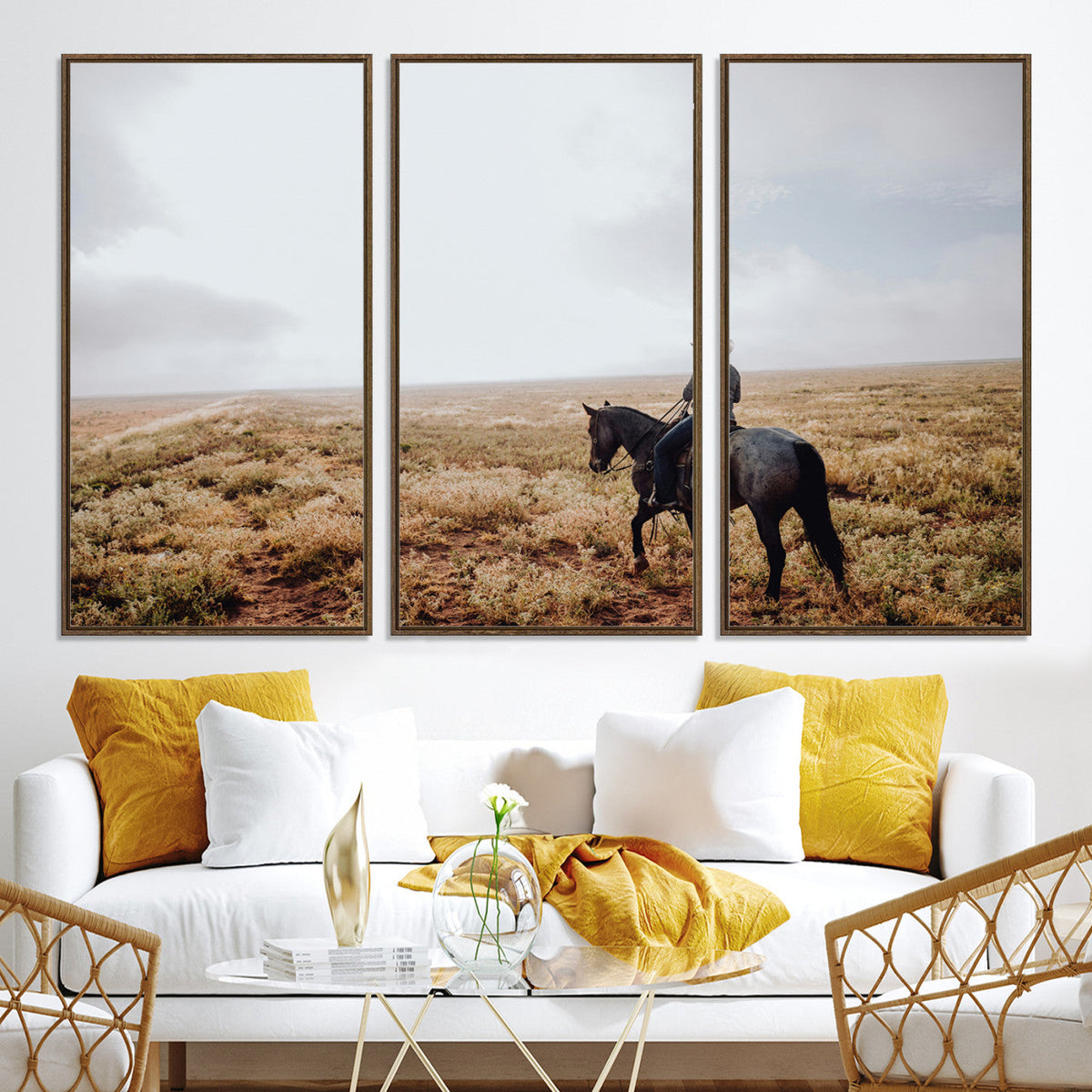 Cowboy Wall Art Canvas Print, Framed Western Rustic Ranch Scene