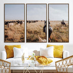 Western Wall Art Canvas Print, Framed Cowboy Cattle Drive Scene